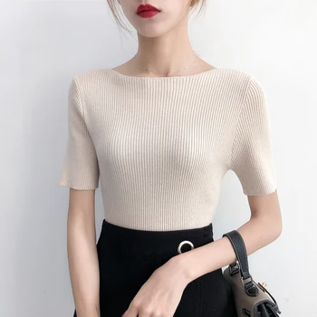 Bodice Early Spring Five-sleeve Knitted Shirt Pure Color Slimming Bottom Shirt Thin Sweater New Style for Women in 2019
Bodice Early Spring Five-sleeve Knitted Shirt Pure Color Slimming Bottom Shirt Thin Sweater New Style for Women in 2019