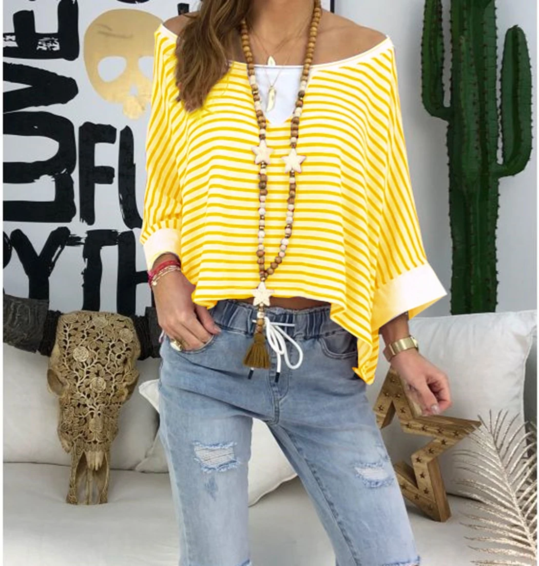 Casual Batwing Sleeve Striped Tshirts Tunic Women Korean Off Shoulder T Shirt Harajuku Autumn Loose T-Shirt Top Tee Female 5XL
Casual Batwing Sleeve Striped Tshirts Tunic Women Korean Off Shoulder T Shirt Harajuku Autumn Loose T-Shirt Top Tee Female 5XL