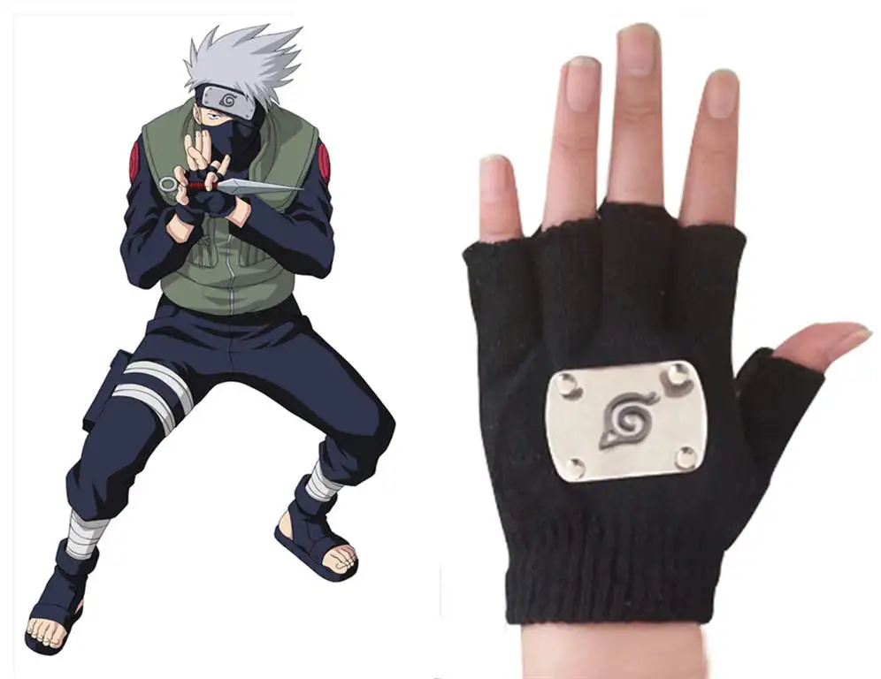 

New Anime Naruto Hatake Kakashi Glove Cosplay Accessories knitting Half Finger Gloves Cosplay Costume Props
