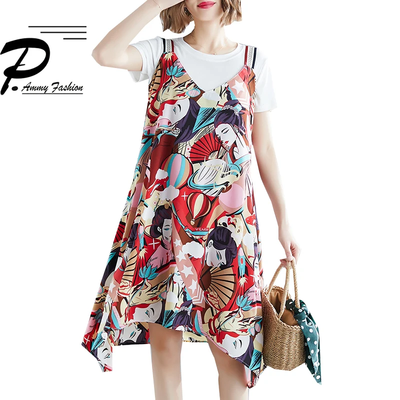 Plus Size Two Piece Sets Modal Cotton T-shirt Tops and Irregular hem Chiffon Print V-Neck Dress Sets 2019 Female Summer 2 Piece
Plus Size Two Piece Sets Modal Cotton T-shirt Tops and Irregular hem Chiffon Print V-Neck Dress Sets 2019 Female Summer 2 Piece