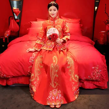 Chinese Classic Embroidery Phoenix Cheongsam Exquisite Women Red Marriage Suit Vestidos Royal Bride Wedding Party Dressing Gown
Chinese Classic Embroidery Phoenix Cheongsam Exquisite Women Red Marriage Suit Vestidos Royal Bride Wedding Party Dressing Gown