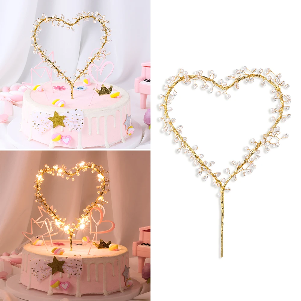 

Heart Shape LED Pearl Cake Toppers Baby Happy Birthday Cupcakes Event Supplies Cupcakes Party Decoration Cake Decorating Tool