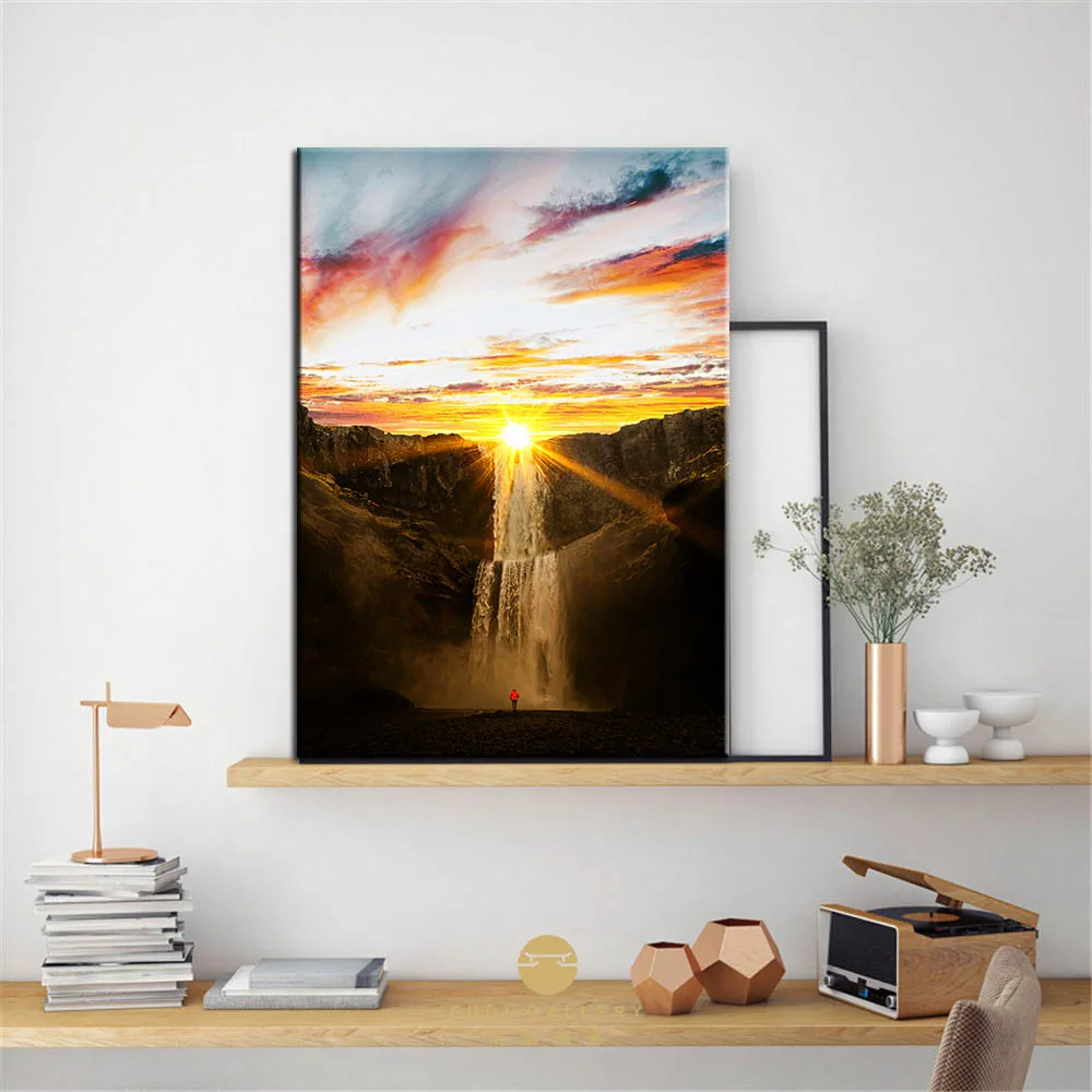 sunset waterfall landscape painting (2)