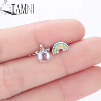 QIAMNI Delicate Lovely Asymmetry Crystal Zircon Animal Unicorn Rainbow Stud Earrings Birthday Lovers Gift Kids Pendientes Brinco
QIAMNI Delicate Lovely Asymmetry Crystal Zircon Animal Unicorn Rainbow Stud Earrings Birthday Lovers Gift Kids Pendientes Brinco