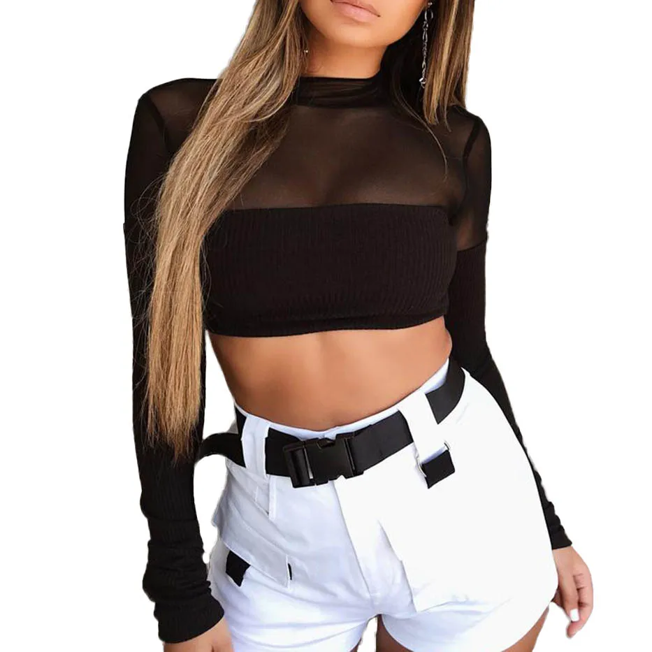 HOWMAYLEE Translucent Mesh Crop Top Women Long Sleeve Spring Autumn T Shirt Female Black Patchwork T-Shirt Streetwear Tees Femme
HOWMAYLEE Translucent Mesh Crop Top Women Long Sleeve Spring Autumn T Shirt Female Black Patchwork T-Shirt Streetwear Tees Femme