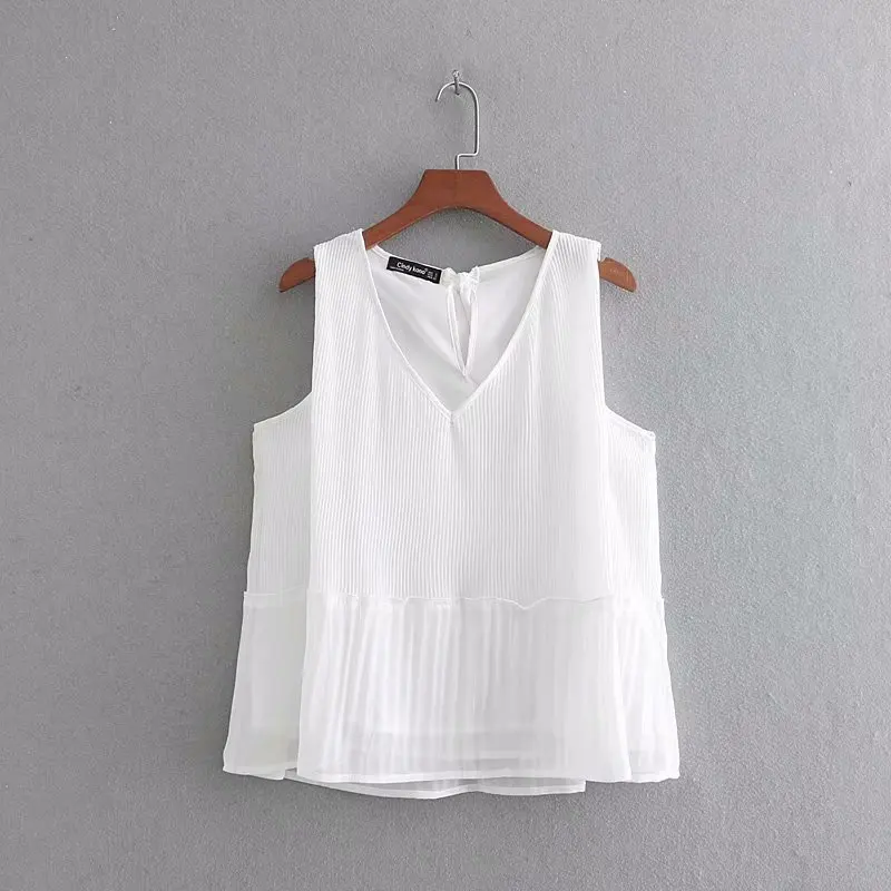 women fashion v neck black white color pleated blouse shirt women sleeveless back bowknot chiffon femininas chemise tops LS3264
women fashion v neck black white color pleated blouse shirt women sleeveless back bowknot chiffon femininas chemise tops LS3264