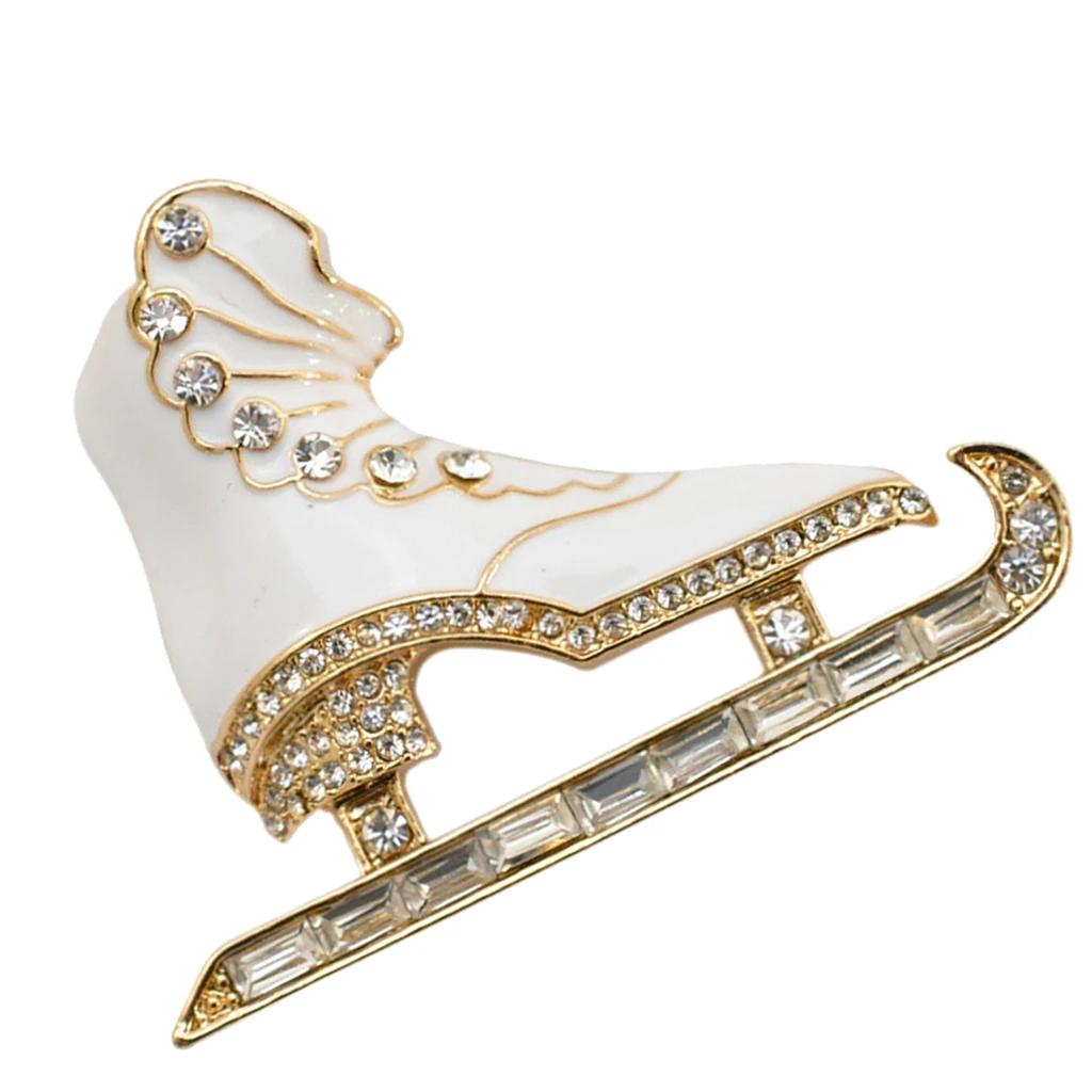 Trendy 3d Brooches For Women Men Rhinestone Ice Skate Skating Pins Fashion Jewelry Clothing Bags Hats Accessories White Badge