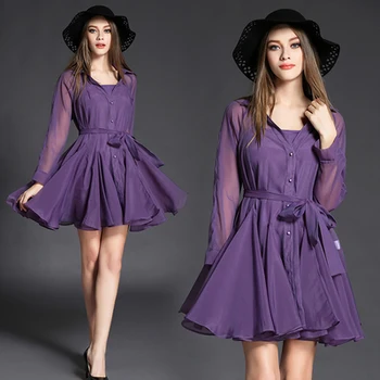 New winter European and American fashion women purple organza shirt waist twinset dress with belt lady vestidos sexy clothes
New winter European and American fashion women purple organza shirt waist twinset dress with belt lady vestidos sexy clothes