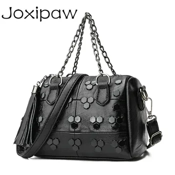 

Rivet Woman Boston Bag Female Crossbody Shoulder Bags Lambskin PU Leather Bolsa Feminina Designer Lady Metal Chain Totes Handbag