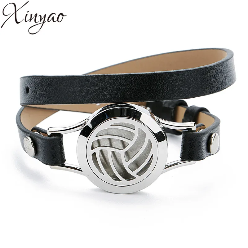 XINYAO 41cm Long Stainless Steel Leather Bracelet Volleyball/Football Charm Hollow Out Fit Men Women Jewelry F7399 | Украшения и
