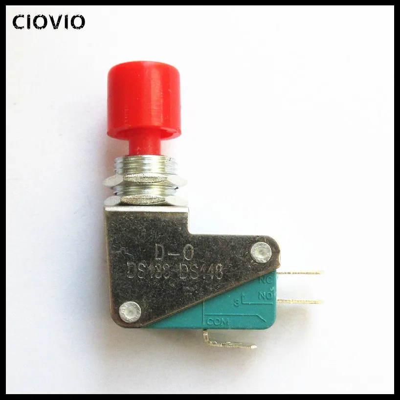 

CIOVIO 10pcs DS438-448 Red Hat Self-reset small jog button micro switch Open hole 12mm Foot width 4.8mm 16A 250V Micro switch