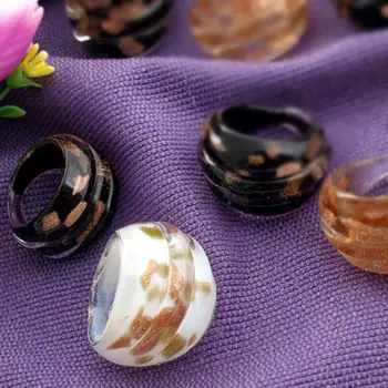 

De Bijoux Wholesale Hot 24Pcs 17-19mm Dots Gold-color Sand Lampwork Glass Murano Rings, Fashion Murano Rings