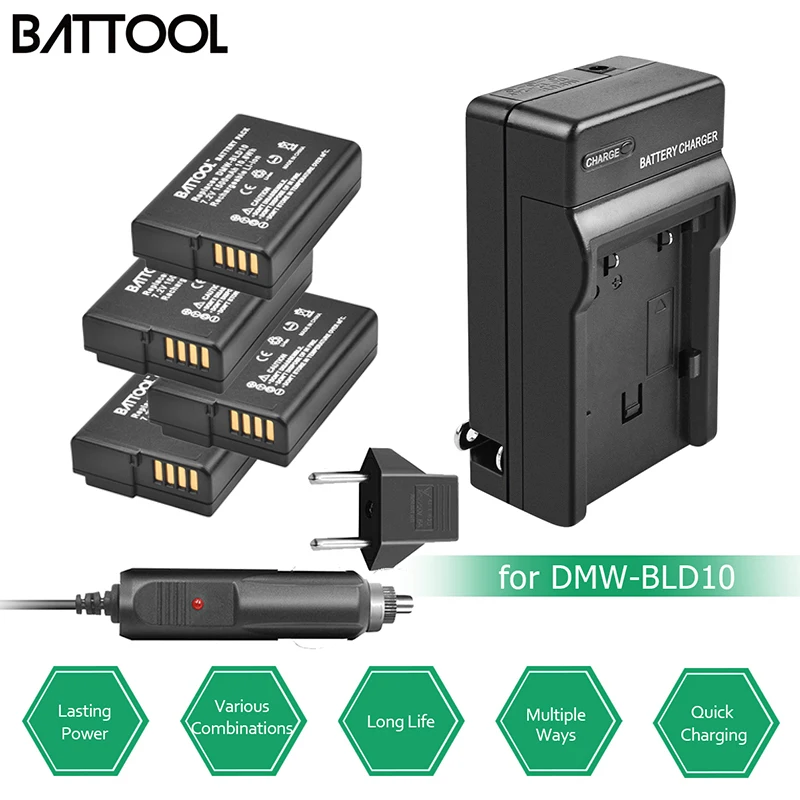 BATTOOL 4pcs 1500mAh 7.2V Camera Batteries Battery + Charger DMW-BLD10 DMW BLD10 for Panasonic DMW-BLD10 DMC-GX1
BATTOOL 4pcs 1500mAh 7.2V Camera Batteries Battery + Charger DMW-BLD10 DMW BLD10 for Panasonic DMW-BLD10 DMC-GX1