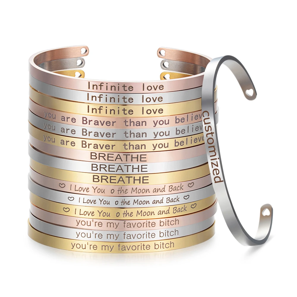 Fashion Stainless Steel Engraved Positive Inspirational Quote Mantra Bracelet Cuff Friendship Bangle Bracelet Femme
Fashion Stainless Steel Engraved Positive Inspirational Quote Mantra Bracelet Cuff Friendship Bangle Bracelet Femme