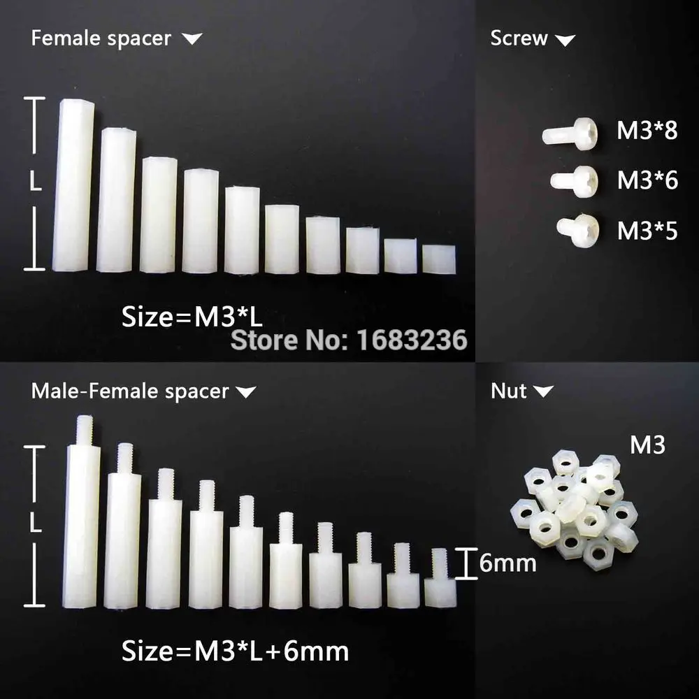 50pcs White Plastic Nylon M3x5/6/8/10/12/15/18/20/25/30+6mm Hex Column Standoff Support Male-Female/Female Spacer Screw
50pcs White Plastic Nylon M3x5/6/8/10/12/15/18/20/25/30+6mm Hex Column Standoff Support Male-Female/Female Spacer Screw