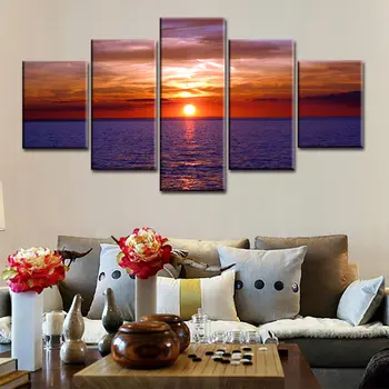 

Seascape Paintings for Living Room Wall Sunset Landscape Picture Print on Canvas 5 Panels Home Decoration Artwork Dropshipping