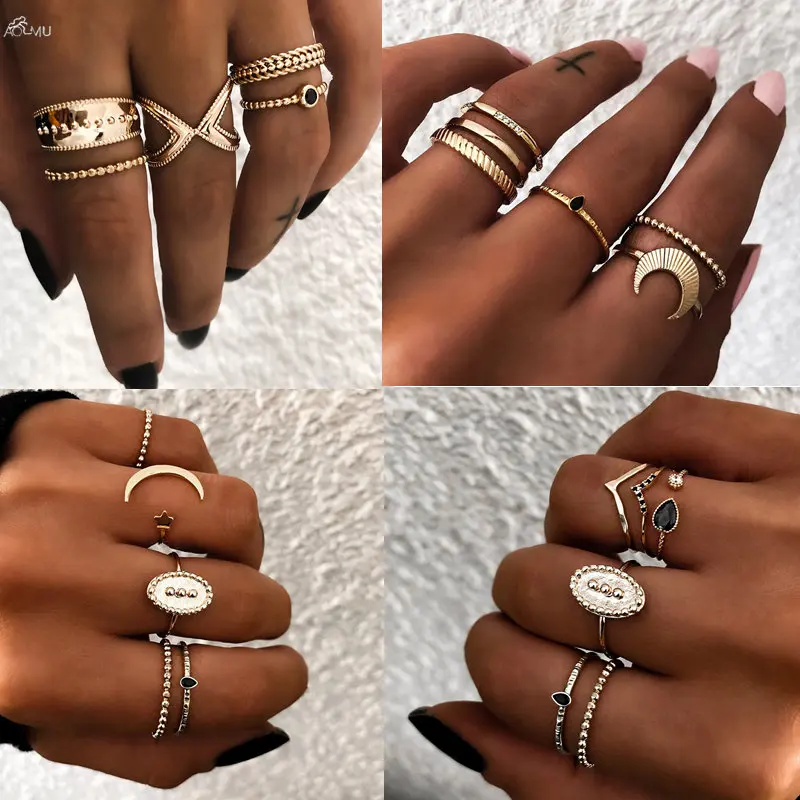 AOMU 5/6PCS Bohemian Gold Color Moon Flower Rings Set For Women Geometric Alloy Rings Boho Adjustable Jewelry
AOMU 5/6PCS Bohemian Gold Color Moon Flower Rings Set For Women Geometric Alloy Rings Boho Adjustable Jewelry