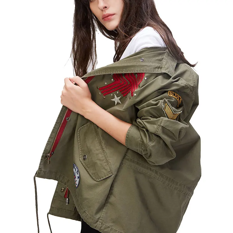 2017 Autumn New Fashion Street Women's Embroidery Rivet Casual Cotton Zipper Jacket Appliques Vintage Washed Loose Outwear Coats
2017 Autumn New Fashion Street Women's Embroidery Rivet Casual Cotton Zipper Jacket Appliques Vintage Washed Loose Outwear Coats