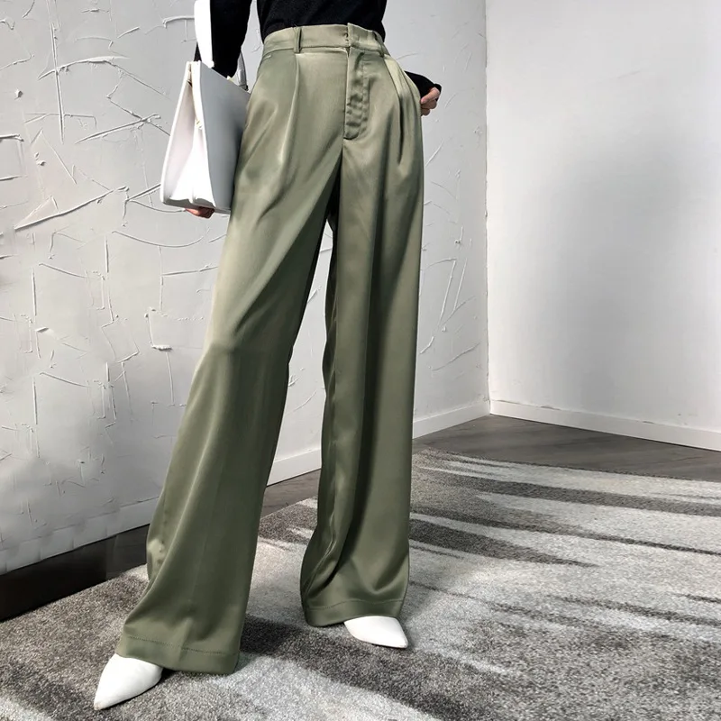 High Quality 2019 Summer Fashion Wild Explosion Models High Waist Satin Solid Color Casual Loose Long Wide Leg Pants Women
High Quality 2019 Summer Fashion Wild Explosion Models High Waist Satin Solid Color Casual Loose Long Wide Leg Pants Women