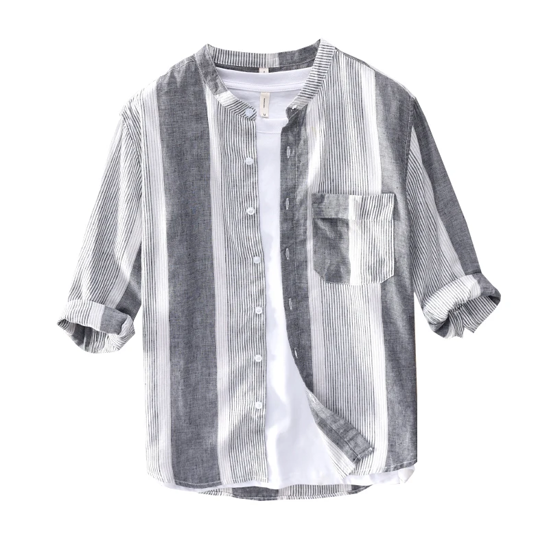 Japanese Style Fashion Men Shirts Summer Stand Collar Vintage Stripe Shirts Men Half Length Sleeve Cotton Linen Shirts Tee
Japanese Style Fashion Men Shirts Summer Stand Collar Vintage Stripe Shirts Men Half Length Sleeve Cotton Linen Shirts Tee