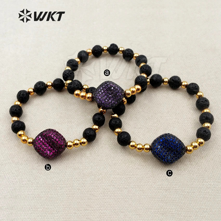 MB094 WKT Charming Natural Black Stone Beads Gold Color Electroplated Brass Beads And One Big CZ Pave Adjustable Bracelet
MB094 WKT Charming Natural Black Stone Beads Gold Color Electroplated Brass Beads And One Big CZ Pave Adjustable Bracelet
