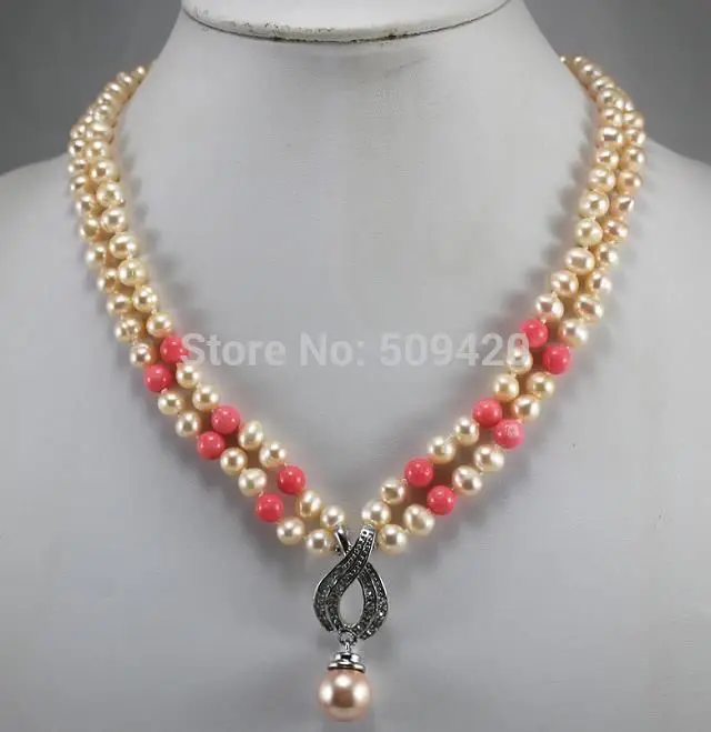 Free Shipping >>Fashion 2 rows pink pearls & red coral necklace
Free Shipping >>Fashion 2 rows pink pearls & red coral necklace