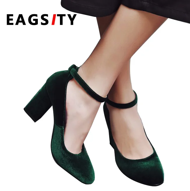 EAGSITY Velvet pumps ankle strap women high heels shoes square heel ladies dress shoes wedding party dancing office lady
EAGSITY Velvet pumps ankle strap women high heels shoes square heel ladies dress shoes wedding party dancing office lady