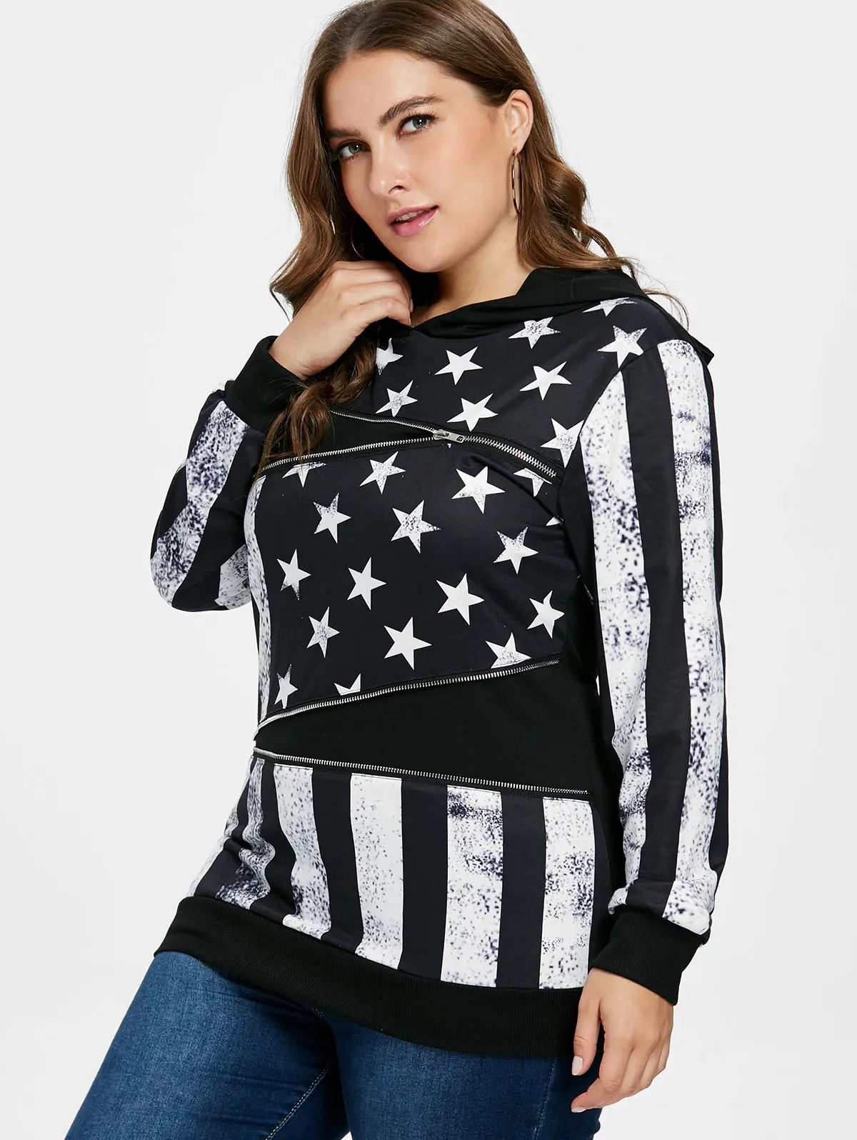 Wipalo Plus Size Star Striped Print American Flag Long Hoodie With Hooded Fall Winter Long Sleeve Zipper Embellished Hoodie 5XL
Wipalo Plus Size Star Striped Print American Flag Long Hoodie With Hooded Fall Winter Long Sleeve Zipper Embellished Hoodie 5XL