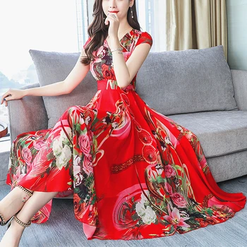 Dress large size chiffon mesh lace Korean new large dress V-neck bohemian beach dress M-3XL 
Dress large size chiffon mesh lace Korean new large dress V-neck bohemian beach dress M-3XL