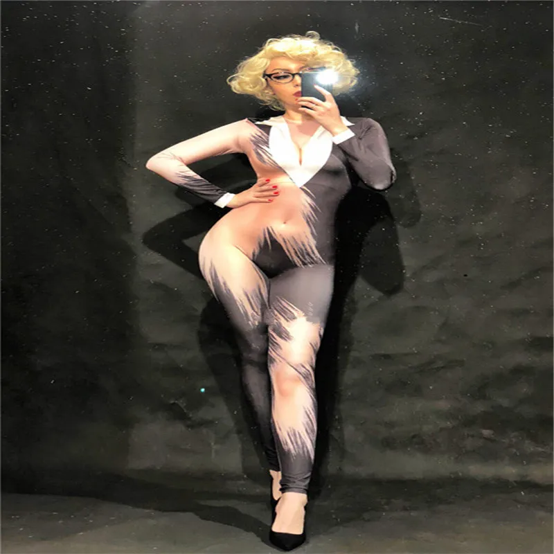 F07 White-collar suit Printed long sleeves women jumpsuit singer stage wears bodysuit dj pole dance costumes prom outfit party
F07 White-collar suit Printed long sleeves women jumpsuit singer stage wears bodysuit dj pole dance costumes prom outfit party