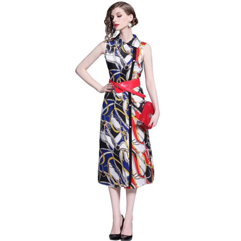 Summer Fashion Dress Woman Splice Single-breasted Big Hem Print Dresses Slim fit Sleeveless Belt Elegant Pencil Dress Female
Summer Fashion Dress Woman Splice Single-breasted Big Hem Print Dresses Slim fit Sleeveless Belt Elegant Pencil Dress Female