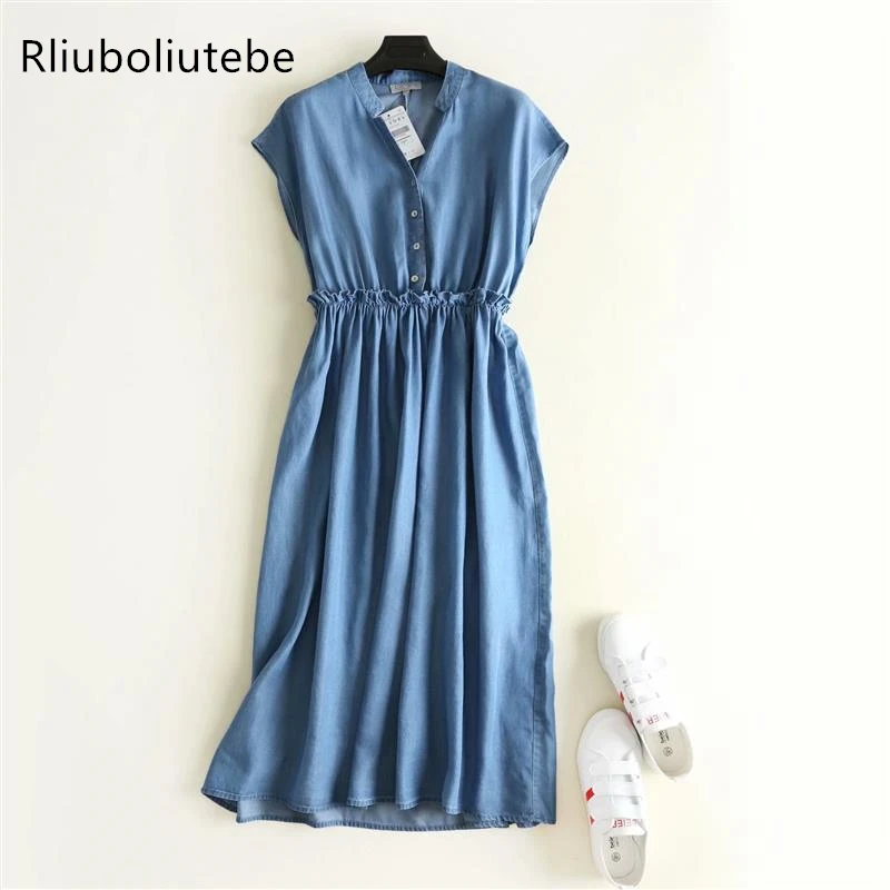 Soft Jeans Long Shirt Dress Button Up V Neck Short Sleeves Summer Jeans Denim Long Dress Casual Women Cotton Ruffled Slim Waist
Soft Jeans Long Shirt Dress Button Up V Neck Short Sleeves Summer Jeans Denim Long Dress Casual Women Cotton Ruffled Slim Waist