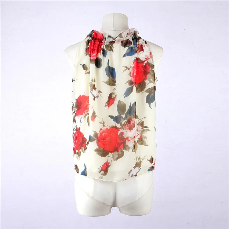 Floral Chiffon Summer Women's Tunic Blouse Sleeveless Ruffles Collar White Shirt Female OL Blusas Feminino Blouse Plus Size Floral Chiffon Summer Women's Tunic Blouse Sleeveless Ruffles Collar White Shirt Female OL Blusas Feminino Blouse Plus Size