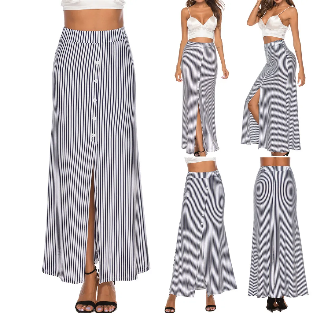 Skirt Fashion summer Women Sexy Striped Print long skirt shein Buttons Open Fork vadim Casual Ankle-Length Skirt W425
Skirt Fashion summer Women Sexy Striped Print long skirt shein Buttons Open Fork vadim Casual Ankle-Length Skirt W425