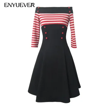 Enyuever Elegant Striped Dress Womens Clothing Autumn Patchwork Sleeve Off Shoulder Robe Casual Vestido Rockabilly Vintage Dress
Enyuever Elegant Striped Dress Womens Clothing Autumn Patchwork Sleeve Off Shoulder Robe Casual Vestido Rockabilly Vintage Dress