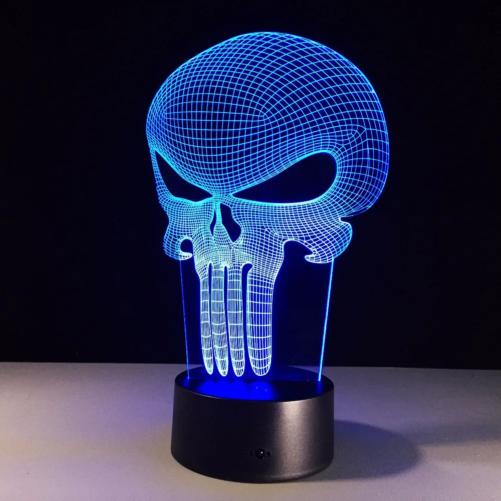 Free Shipping 1Piece Punisher Skull Multi-colored Bulbing Light Acrylic 3D Hologram Illusion Desk Lamp Free Shipping 1Piece Punisher Skull Multi-colored Bulbing Light Acrylic 3D Hologram Illusion Desk Lamp