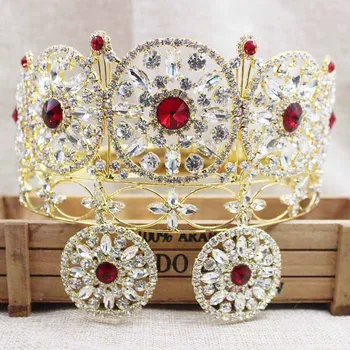 ZerongE jewelry 3.5inch golden full round crown pageant miss world rhinestone prom hair jewelry red crown with earring matching
ZerongE jewelry 3.5inch golden full round crown pageant miss world rhinestone prom hair jewelry red crown with earring matching