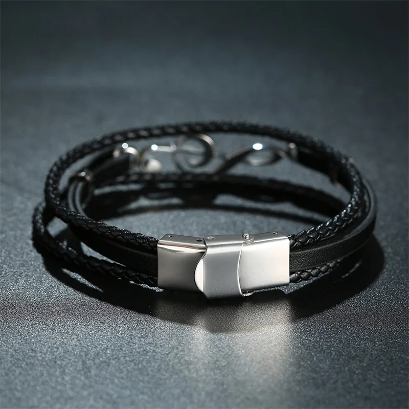 AZIZ BEKKAOUI Unique Punk Stainless Steel Musical Notes Bracelets Male Leather Bracelet for Women Rope Bangle Drop shipping 14