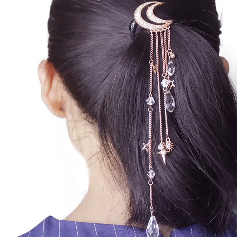 Hot Sale Golden Silvery Crystal Moon Tassels Long Women Fashion Charming Hair Clip Hair Accessories
Hot Sale Golden Silvery Crystal Moon Tassels Long Women Fashion Charming Hair Clip Hair Accessories
