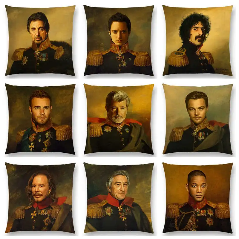 Hot Sale Hollywood Super Film Stars Portrait Gentleman Retro Military Dress Replaceface Prints Cushion Decor Sofa Throw Pillow
Hot Sale Hollywood Super Film Stars Portrait Gentleman Retro Military Dress Replaceface Prints Cushion Decor Sofa Throw Pillow