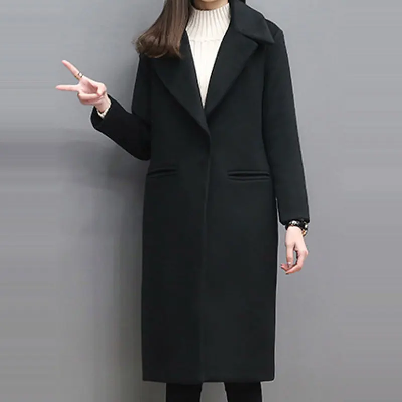 Фото 1 шт. весенне-осеннее шерстяное пальто для женщин длинное на одной пуговице