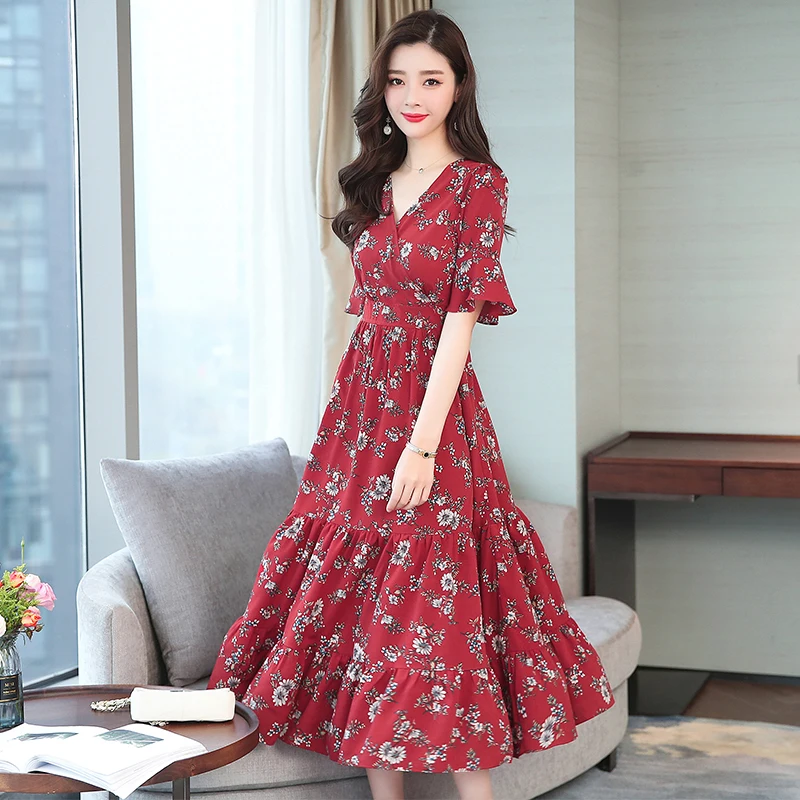 Summer Bohemian Chiffon Red Sexy Midi Dress Women V-Neck Short Sleeve Beach Club Party Dresses Print Floral Boho Dress Vestidos
Summer Bohemian Chiffon Red Sexy Midi Dress Women V-Neck Short Sleeve Beach Club Party Dresses Print Floral Boho Dress Vestidos