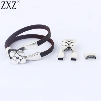 

ZXZ 2 Sets Flower Wishbone End Clasps Double Strand For 5x2mm Flat Leather Cord Bracelet Making Findings