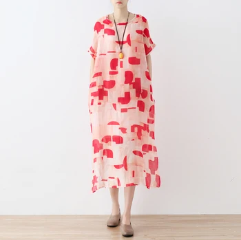 2019 Summer New loose large code retro linen printing art silk round collar side slit long dress free Shipping
2019 Summer New loose large code retro linen printing art silk round collar side slit long dress free Shipping