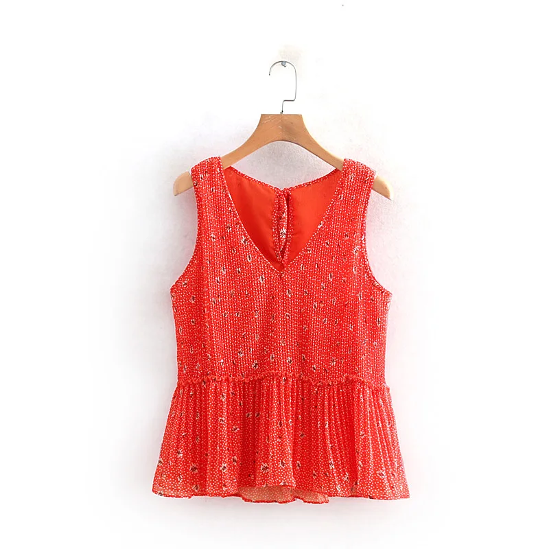 new women sweet v neck sleeveless pleated Shirt blouses women floral dots print roupas back bow femininas chemise shirts LS3221
new women sweet v neck sleeveless pleated Shirt blouses women floral dots print roupas back bow femininas chemise shirts LS3221