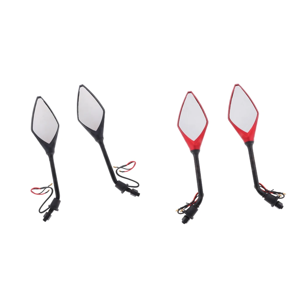 4X Universal 10mm Motorcycle Rearview Side Mirrors LED Turn Signal Red/Black High Toughness and Smooth Surface ABS Shell Glass