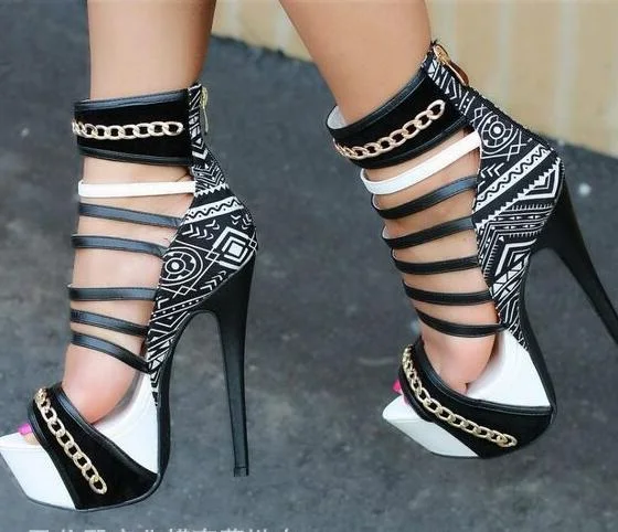 Fashion Sexy Metal Chains Sandals High Heel Platform Mixed Colors Stripped Women Party Shoes Back Peep Toe Thin Heels Sandal
Fashion Sexy Metal Chains Sandals High Heel Platform Mixed Colors Stripped Women Party Shoes Back Peep Toe Thin Heels Sandal