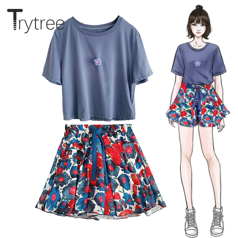 Trytree Summer Women two piece set Casual O-neck Floral Brooch Tops + Shorts Skirts Drawstring Elastic Waist Suit 2 Piece Set
Trytree Summer Women two piece set Casual O-neck Floral Brooch Tops + Shorts Skirts Drawstring Elastic Waist Suit 2 Piece Set