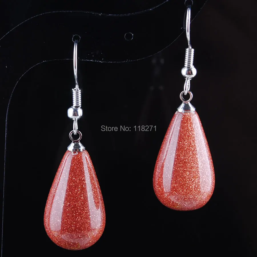 

WOJIAER Free Shipping Natural Golden Sand Gem Stone Teardrop Beads Dangle Earrings Pair For Women Jewelry PR3164