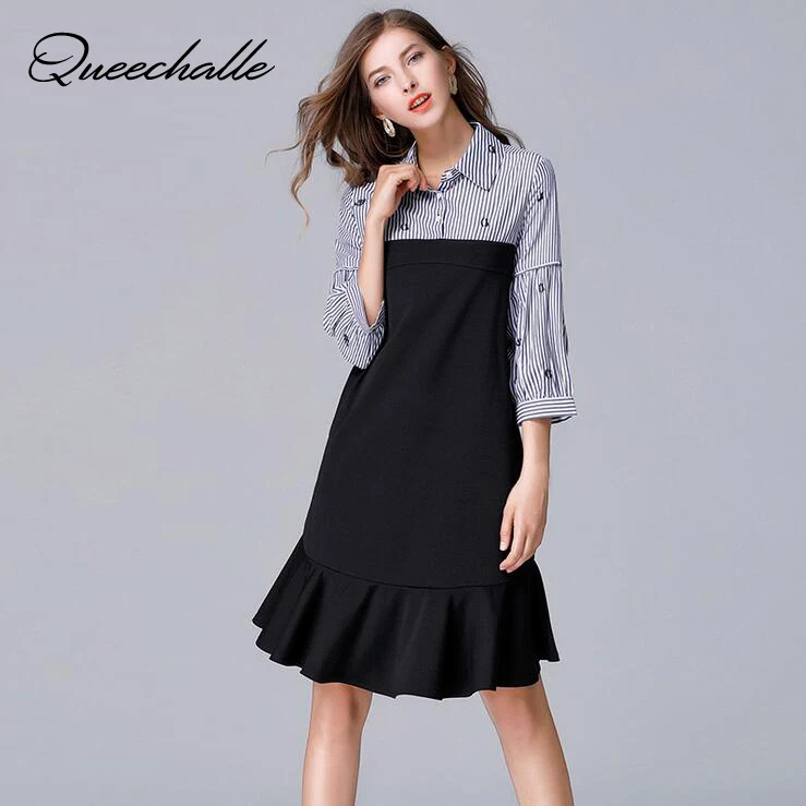 Queechalle Eye Embroidery Striped Print Patchwork Mid Long Women Dress Autumn 3/4 Sleeve Loose A-line Dress 5XL Plus Size Dress
Queechalle Eye Embroidery Striped Print Patchwork Mid Long Women Dress Autumn 3/4 Sleeve Loose A-line Dress 5XL Plus Size Dress